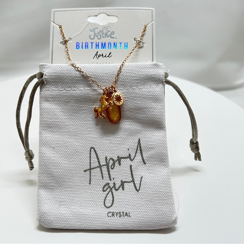Justice, Gold April Girl Birth Month Charm Necklace, Crystal, NOC, Stocking Gift
